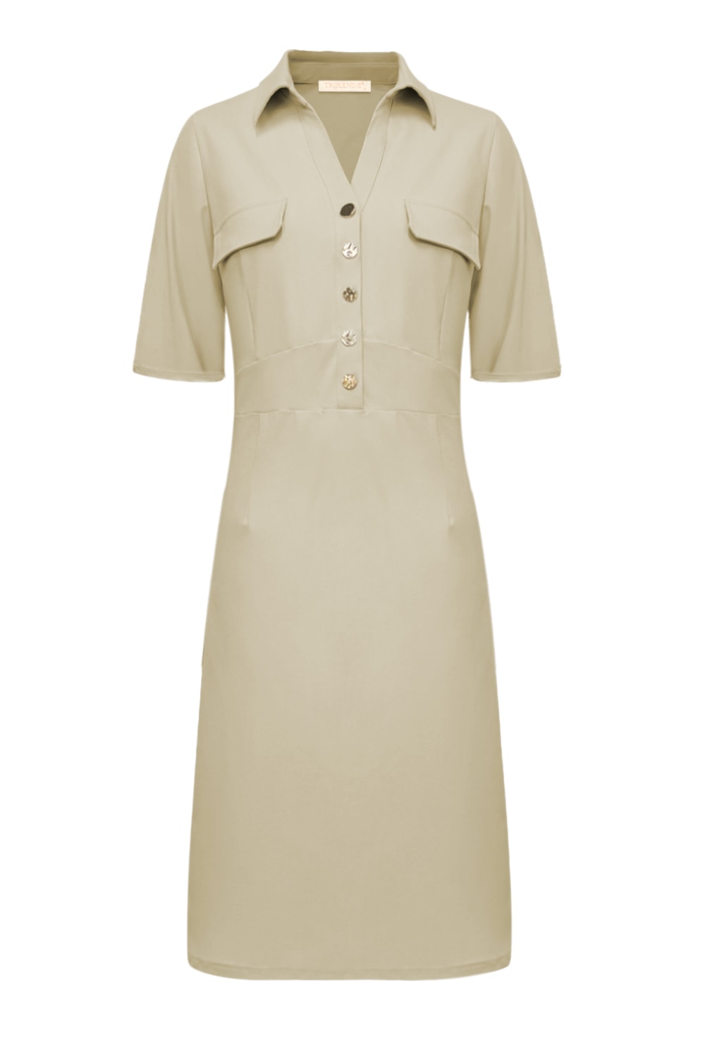 Triple Nine Travel Jurk Valerie Beige - 51827 - Peet kleding