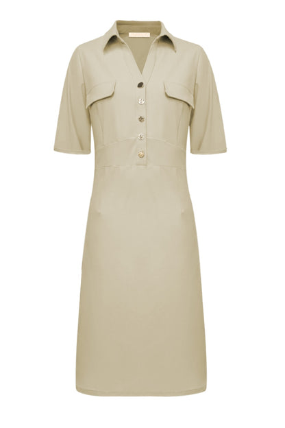 Triple Nine Travel Jurk Valerie Beige - 51827 - Peet kleding