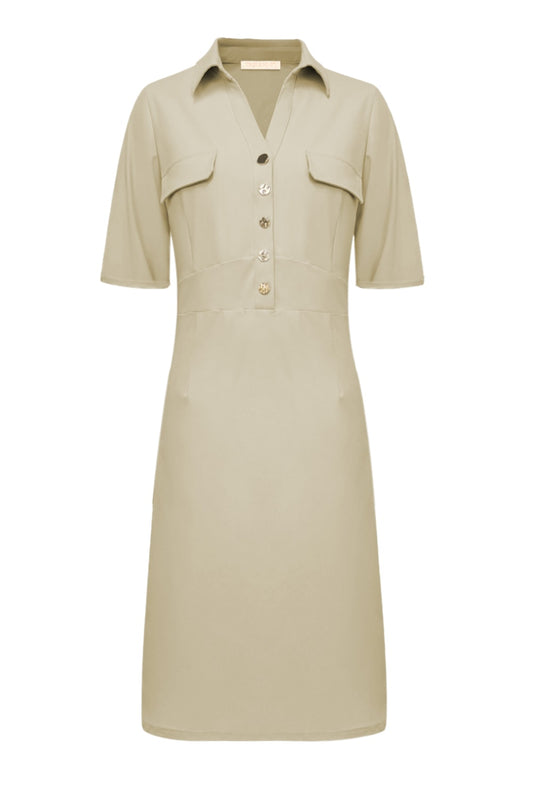 Triple Nine Travel Jurk Valerie Beige - 51827 - Peet kleding