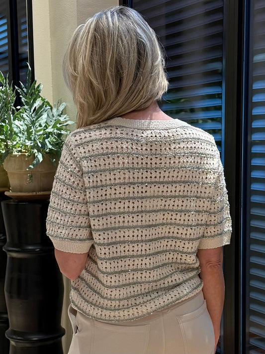 Red Button Top Jolene Streep Khaki - Peet kleding