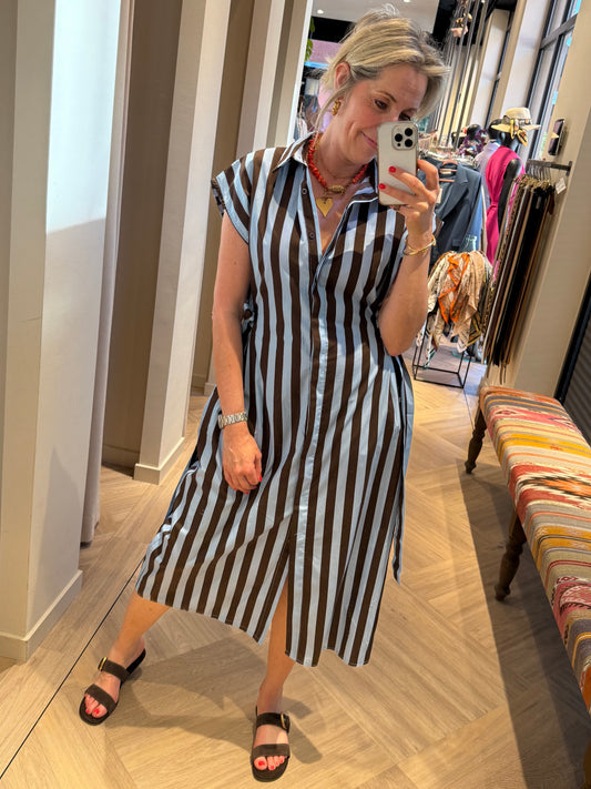 Jurk Streep Claudia Bruin Blauw - Peet kleding
