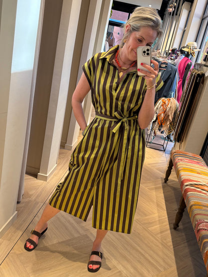 Jurk Streep Claudia Bruin Olijf - Peet kleding