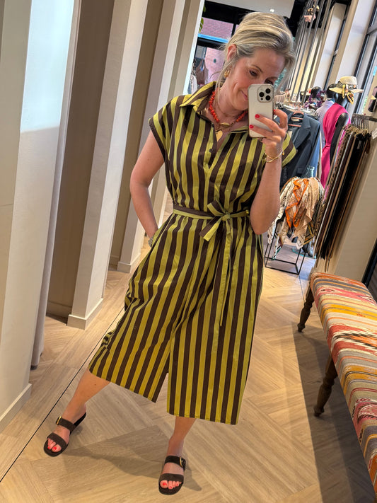 Jurk Streep Claudia Bruin Olijf - Peet kleding