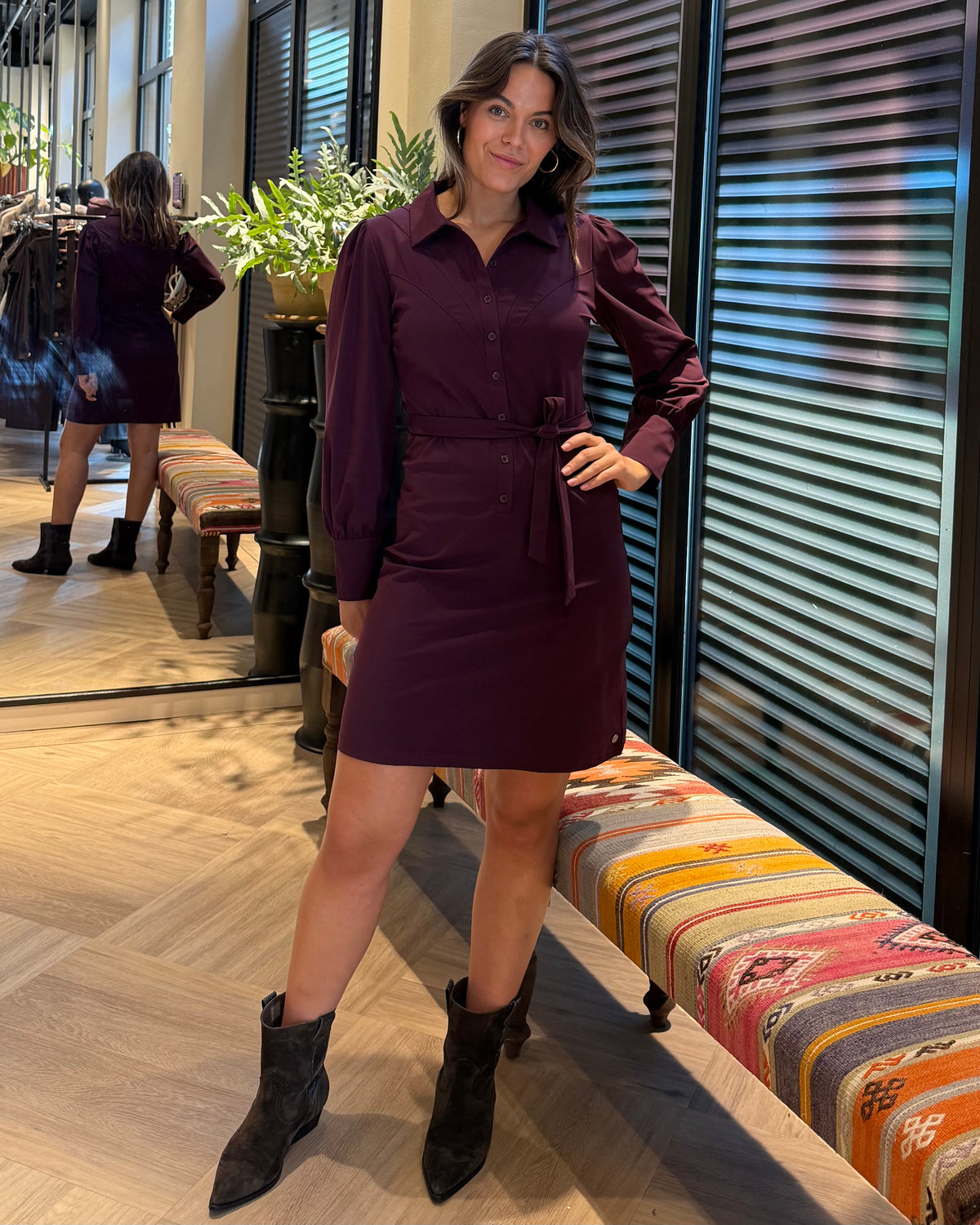 Triple Nine - Travel Jurk Retro Aubergine - 51841 - Peet kleding