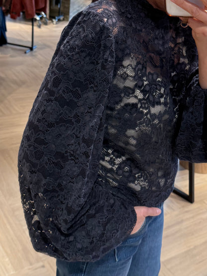 Top Mura Ballonmouw Kant Donkerblauw - Peet kleding