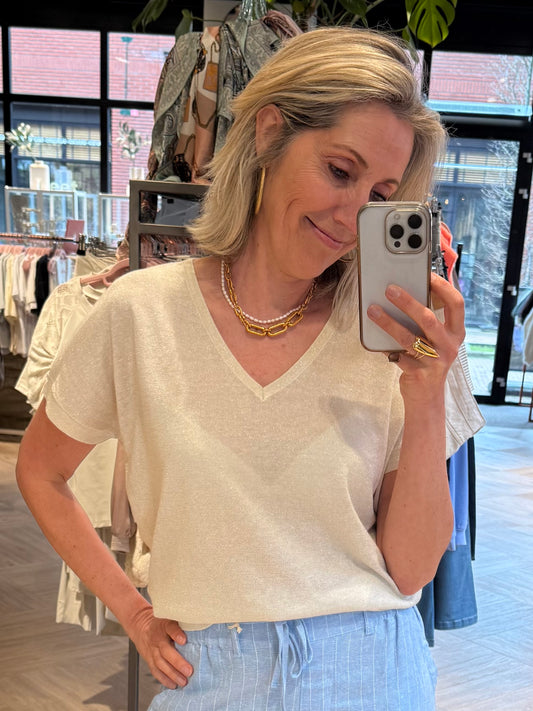 Red Button Top Jerry Ecru - Peet kleding