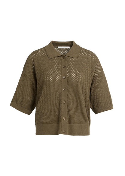 Yaya Vest Opengewerkt Teak Brown - Peet kleding