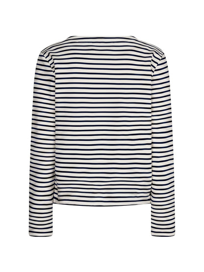 Red Button Shirt Terry Stripe Creme Navy - Peet kleding