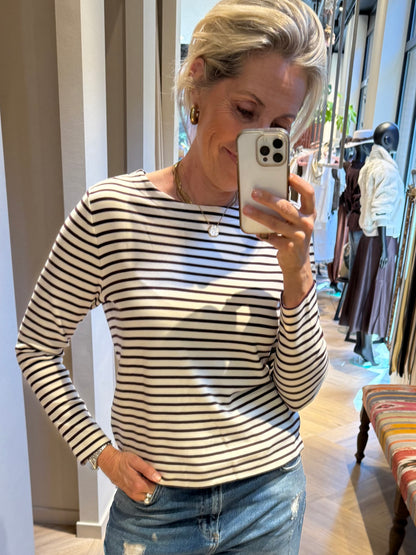 Red Button Shirt Terry Stripe Creme Darkberry