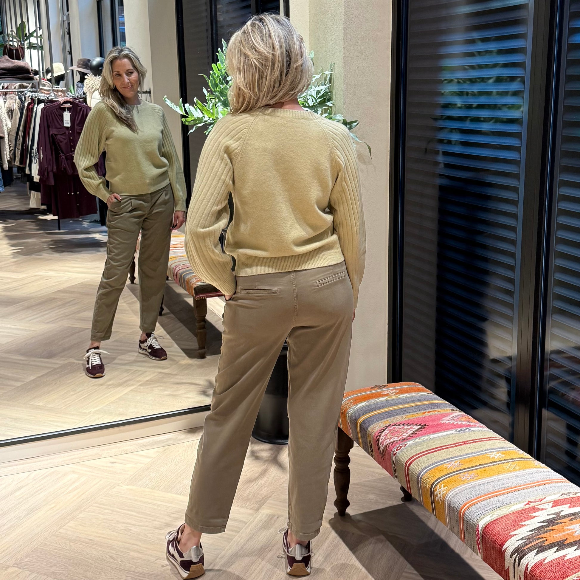 Yaya Rib Sweater Olijf - Peet kleding