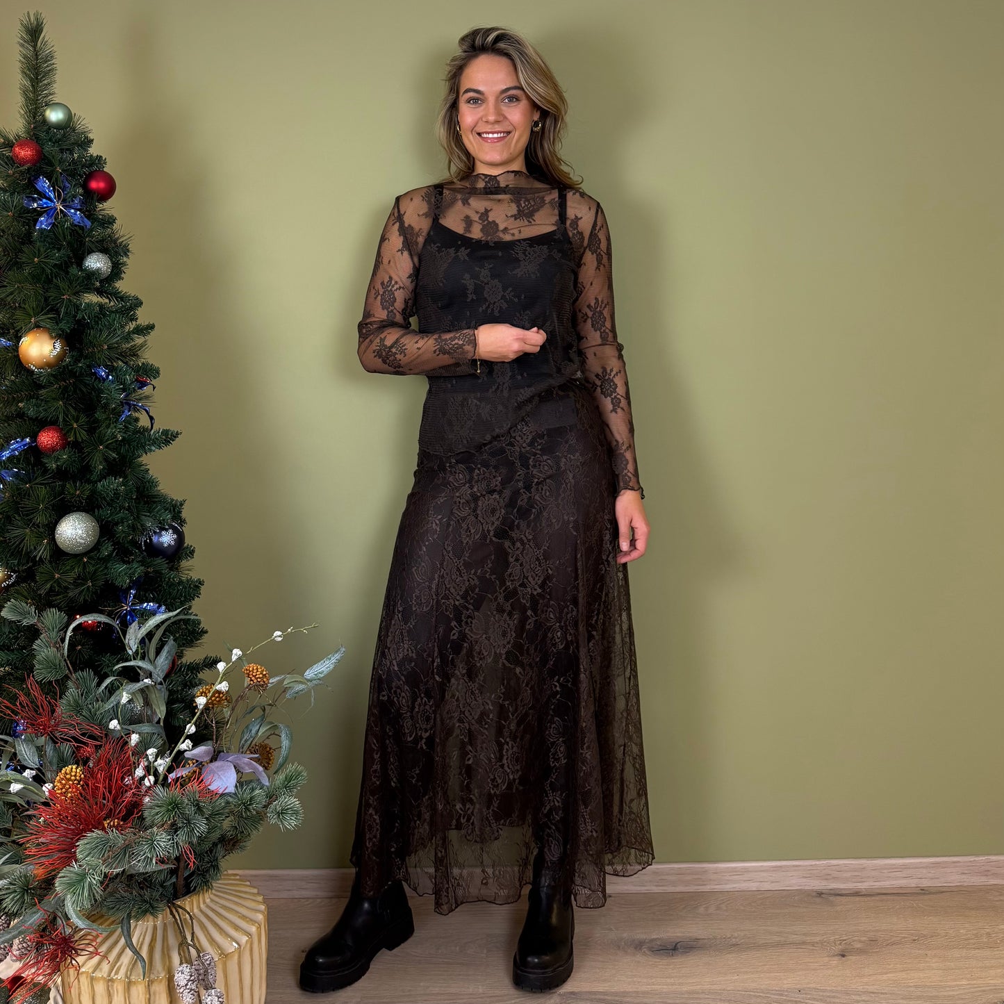 Ambika Top Kant Bruin - Peet kleding