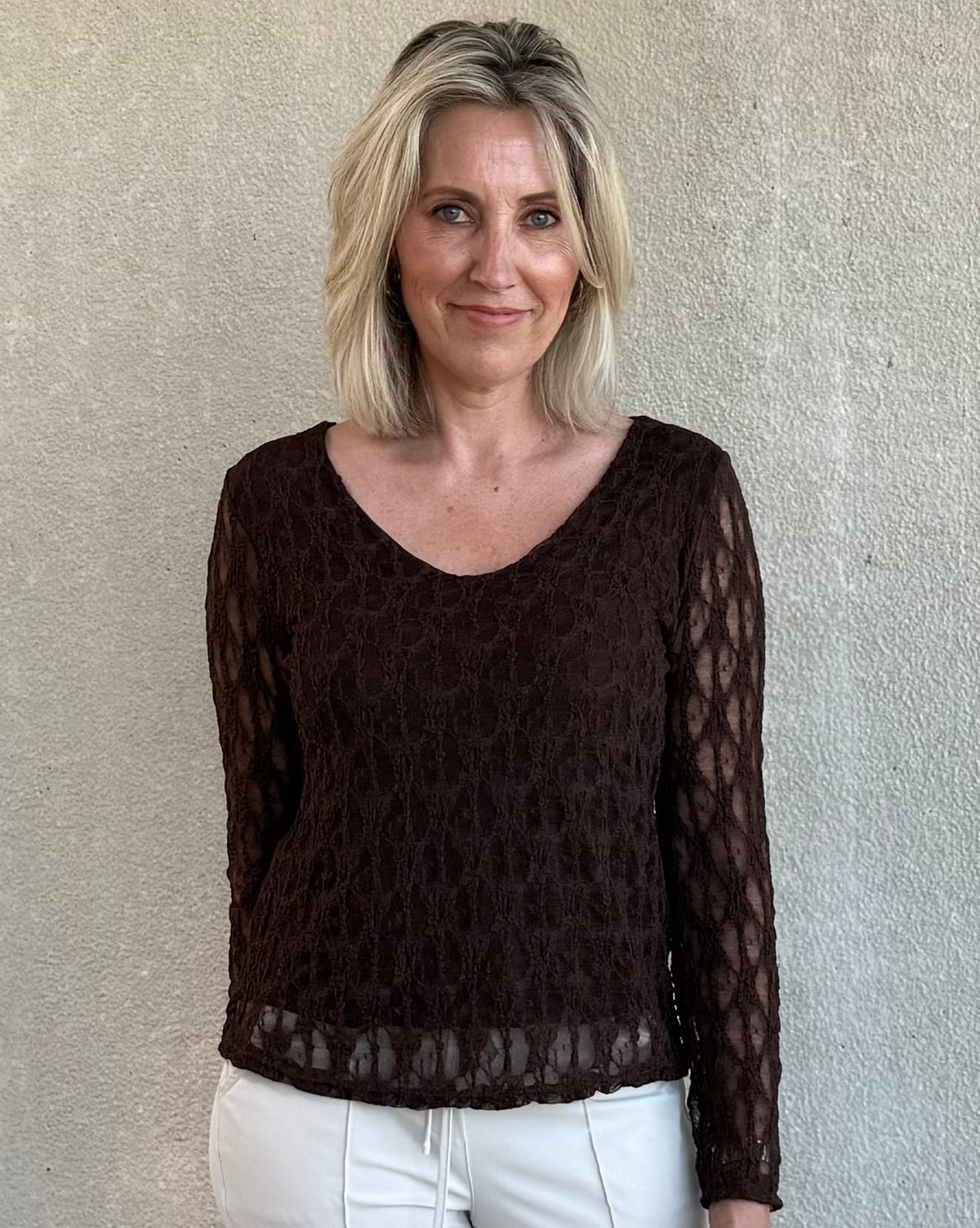 Triple Nine - Kanten Top Lucy Donkerbruin - Peet kleding