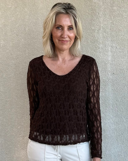 Triple Nine - Kanten Top Lucy Donkerbruin - Peet kleding