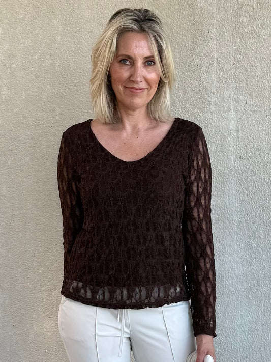 Triple Nine - Kanten Top Lucy Donkerbruin - Peet kleding