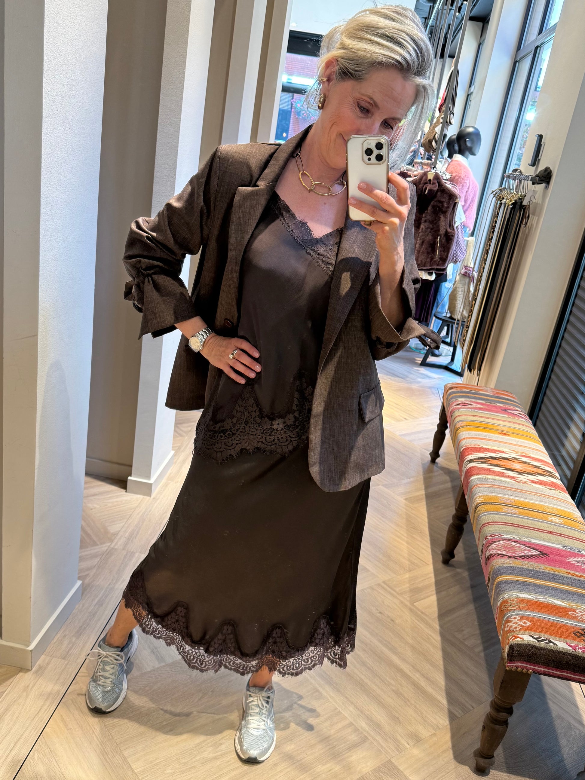 Rok Satin Lace Donkerbruin - Peet kleding