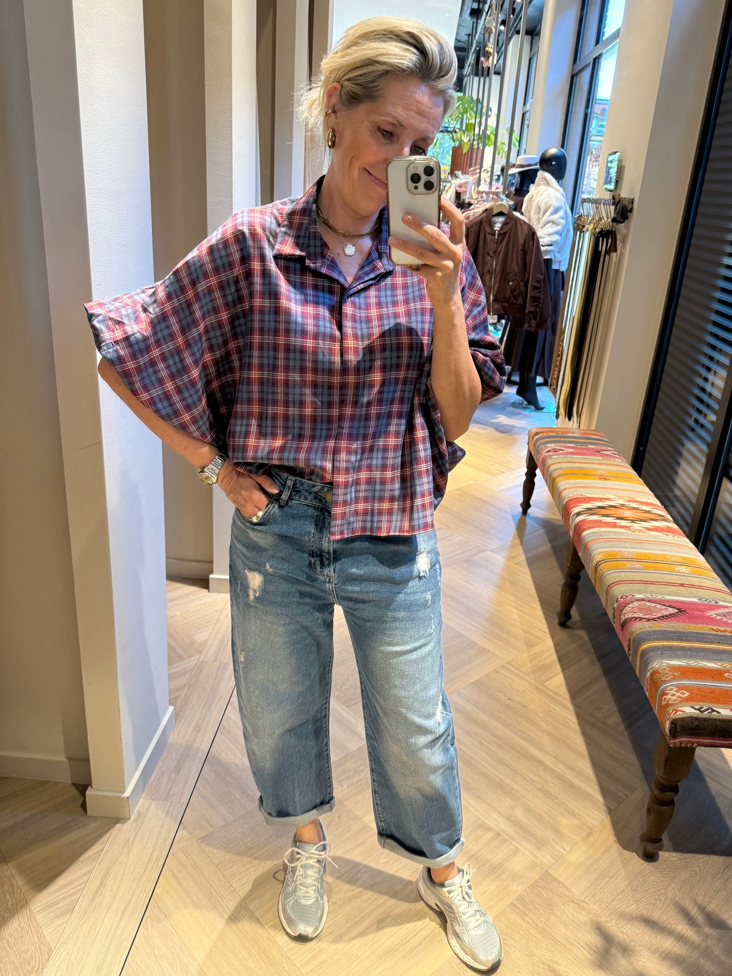 Blouse Ruit Roos Blauw