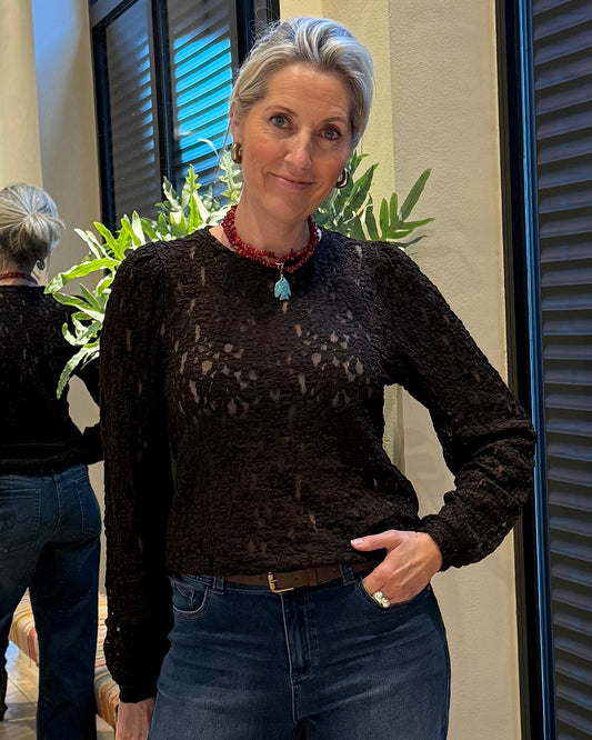 Red Button Top Lace Espresso - Peet kleding