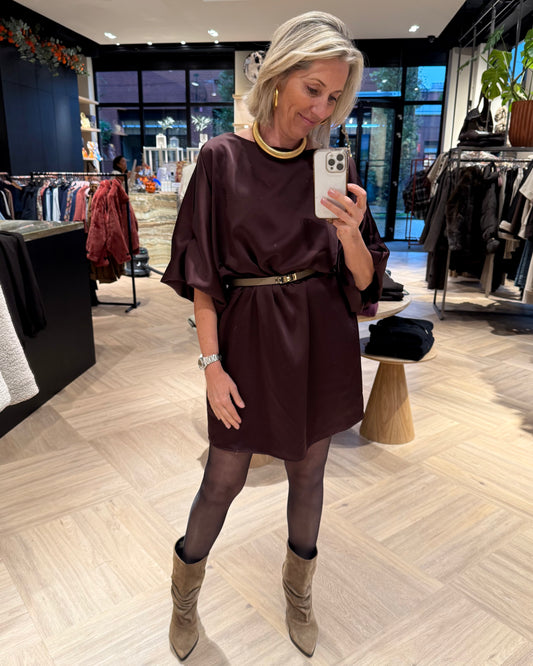 Jurk Roos Satijn Aubergine
