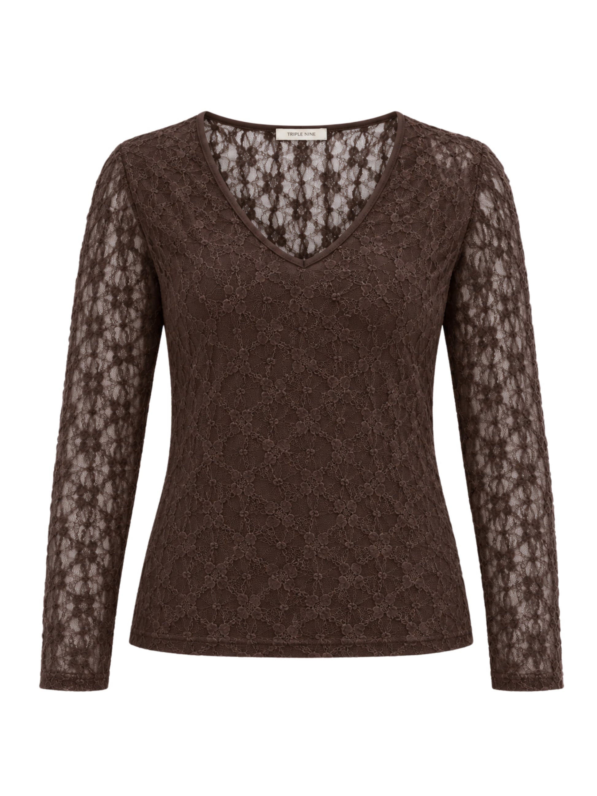 Triple Nine - Kanten Top Lucy Donkerbruin - Peet kleding