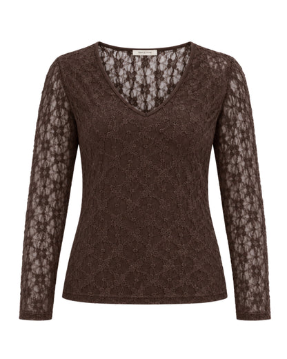 Triple Nine - Kanten Top Lucy Donkerbruin - Peet kleding