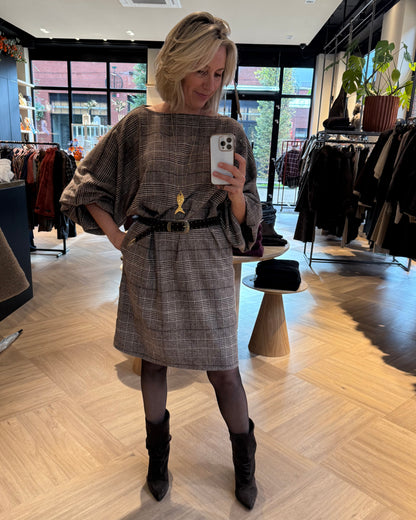 Jurk Roos Bruin Beige Ruit - Peet kleding