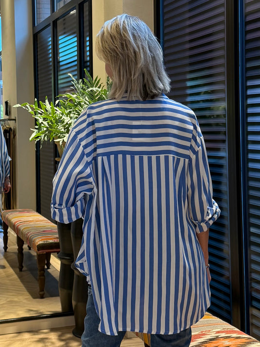 Blouse Moos Streep Blauw - Peet kleding