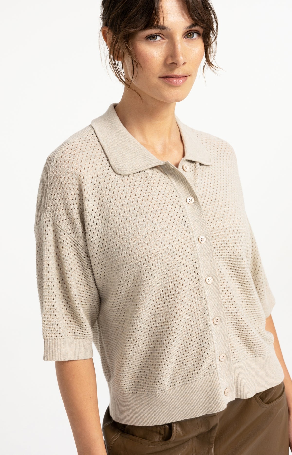 Yaya Vest Opengewerkt Cashmere Grey - Peet kleding