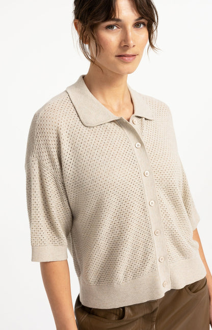 Yaya Vest Opengewerkt Cashmere Grey - Peet kleding