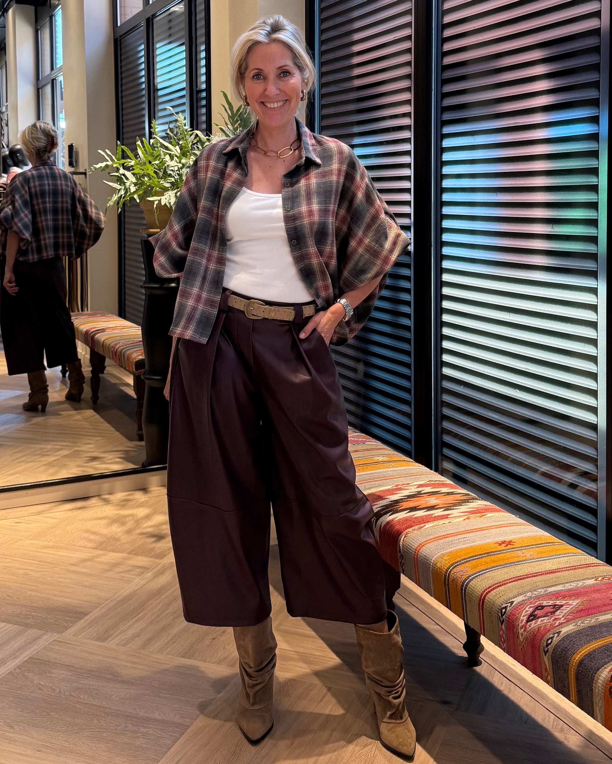 Broek Carol Culotte PU Bordeaux - Peet kleding