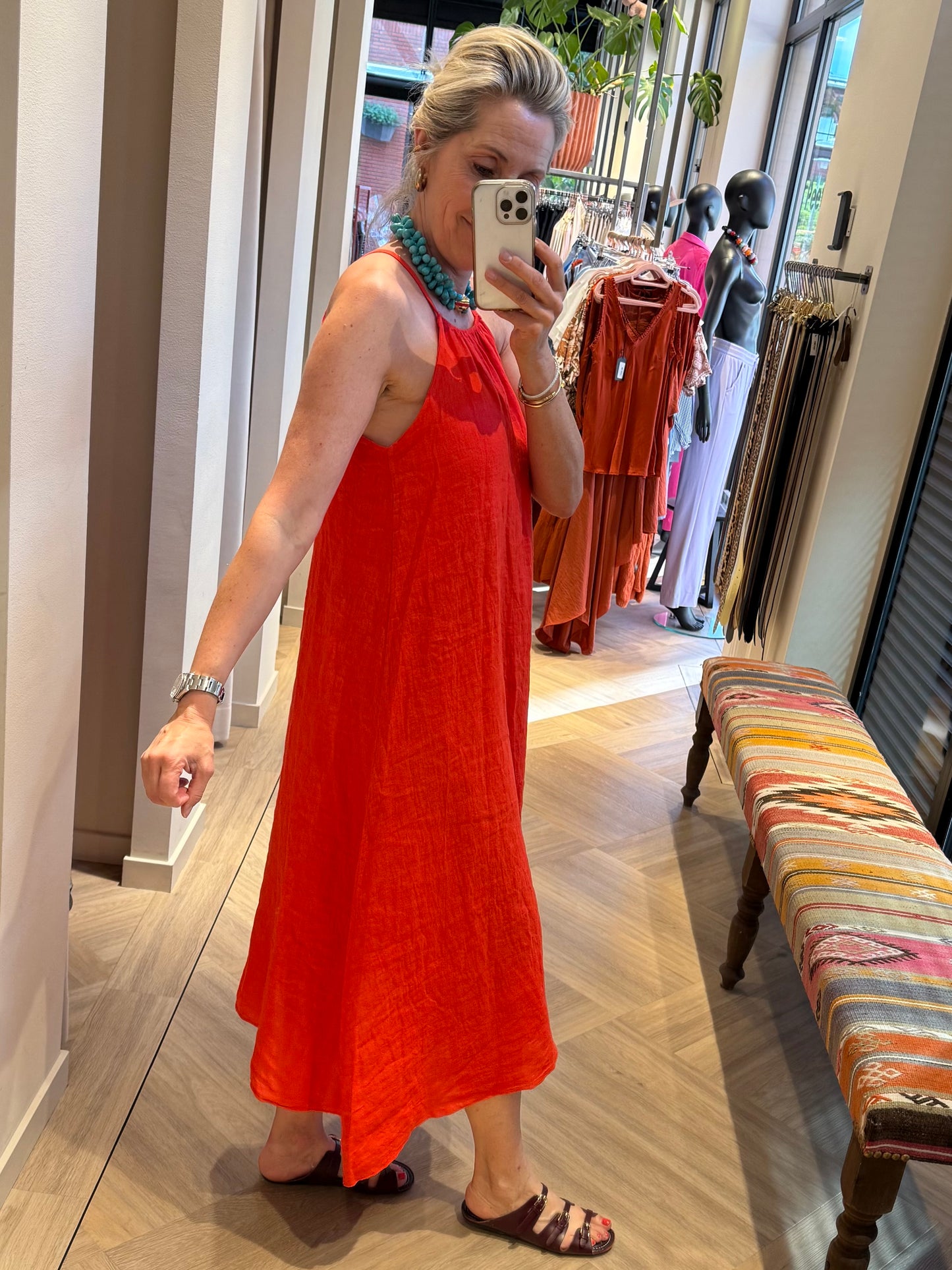 Jurk Marina Linnen Rood - Peet kleding