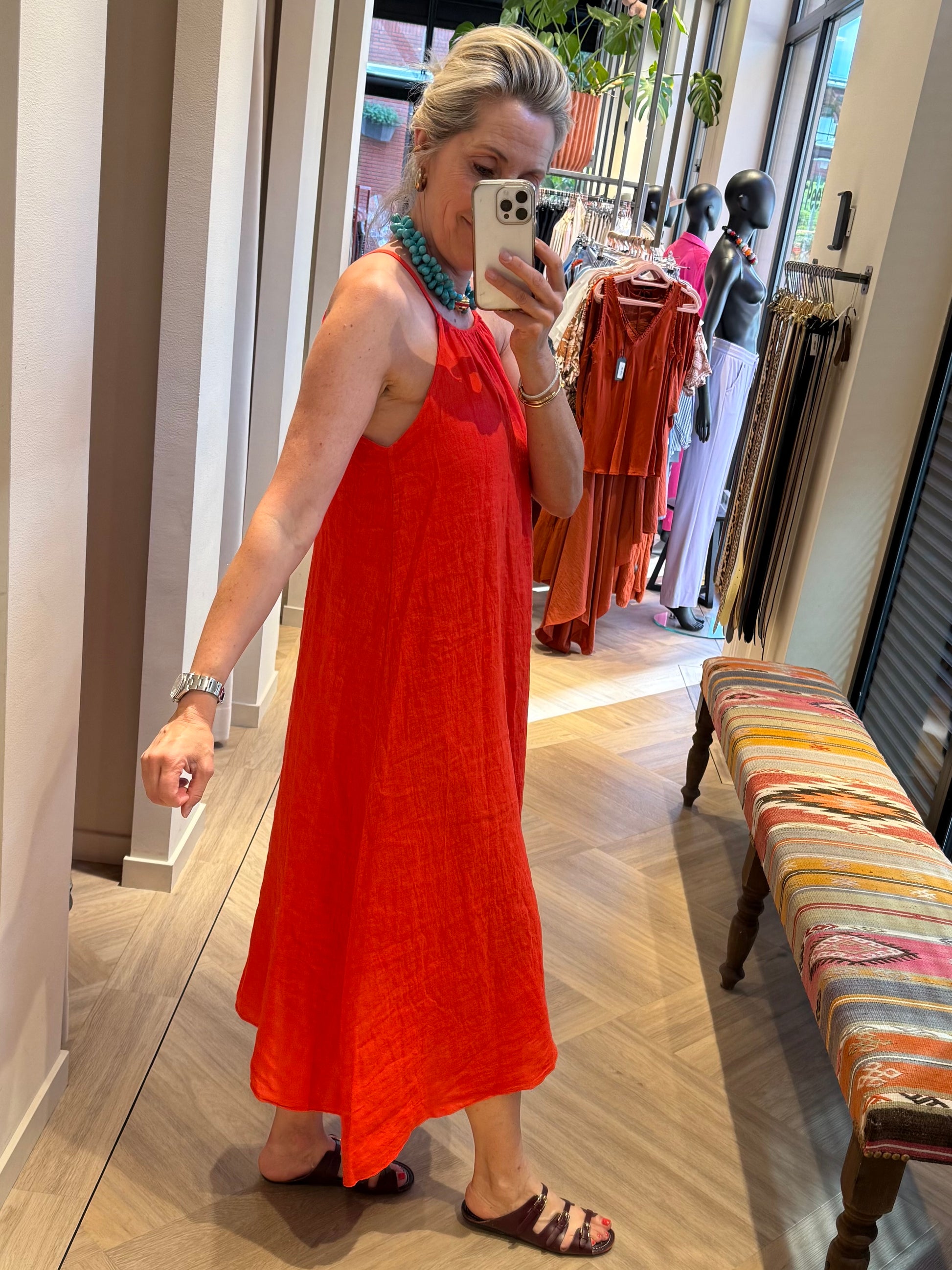 Jurk Marina Linnen Rood - Peet kleding