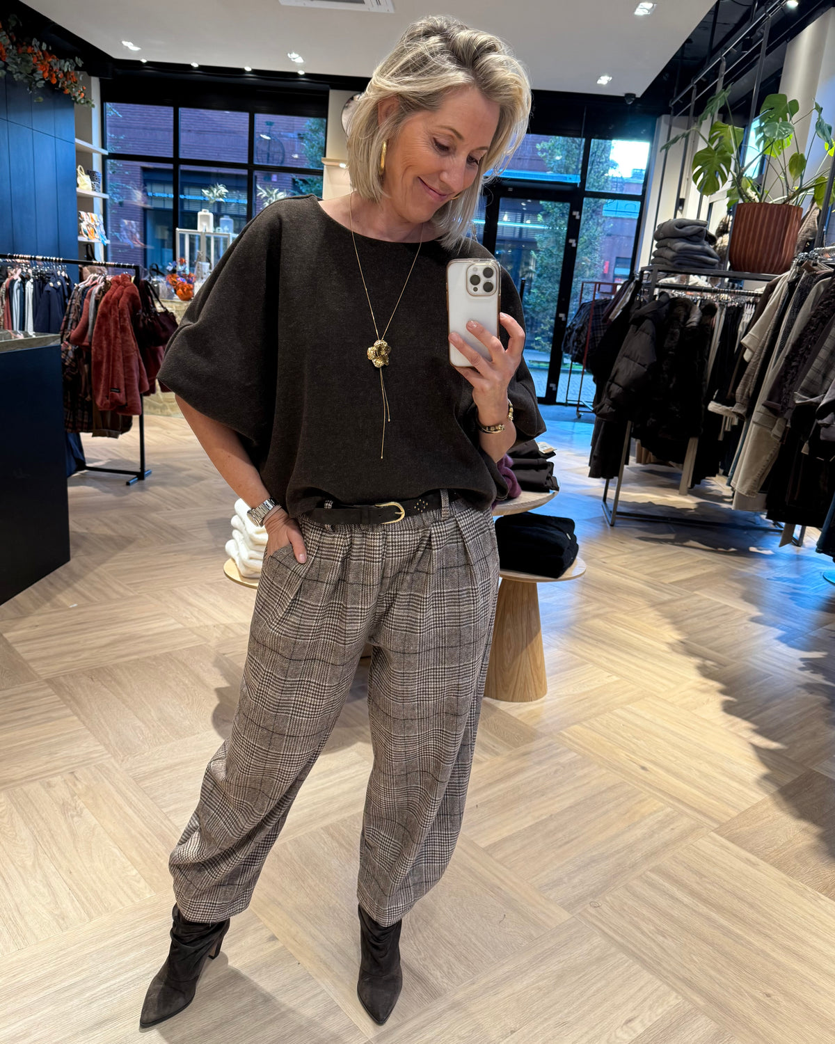 Broek Korte Barrel Ruit Bruin - Peet kleding