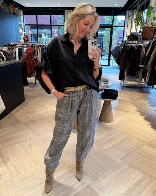 Broek Korte Barrel Ruit Zwart - Peet kleding