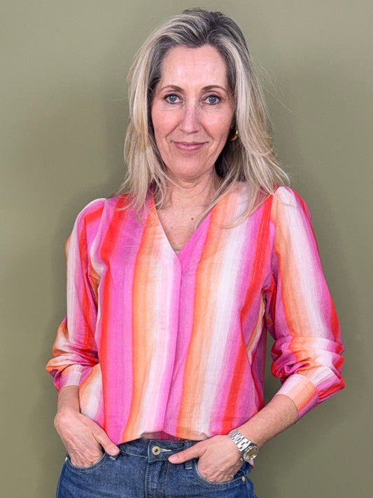 Geisha Blouse V-hals Rood Roze - Peet kleding