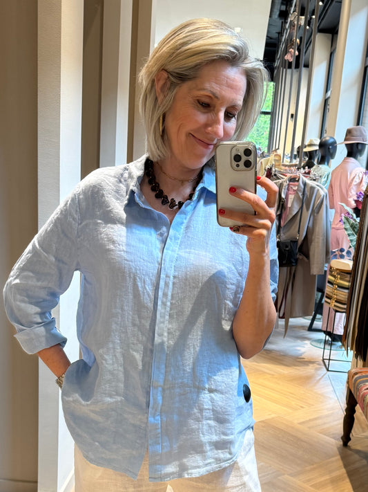 Blouse Linnen Suus Lichtblauw - Peet kleding