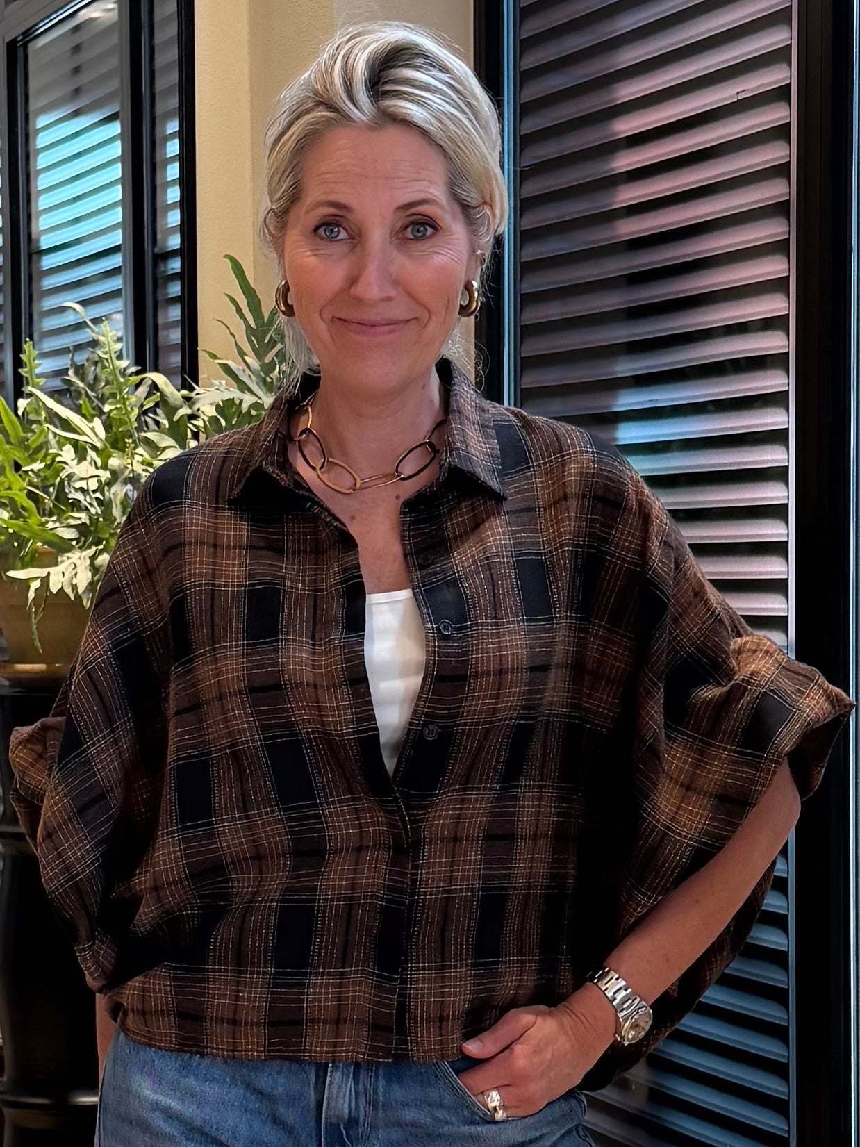 Blouse Roos Ruiten Camel Zwart