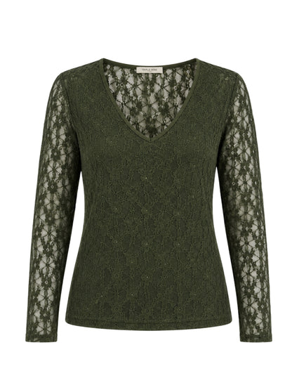Triple Nine - Kanten Top Lucy Donkergroen - Peet kleding