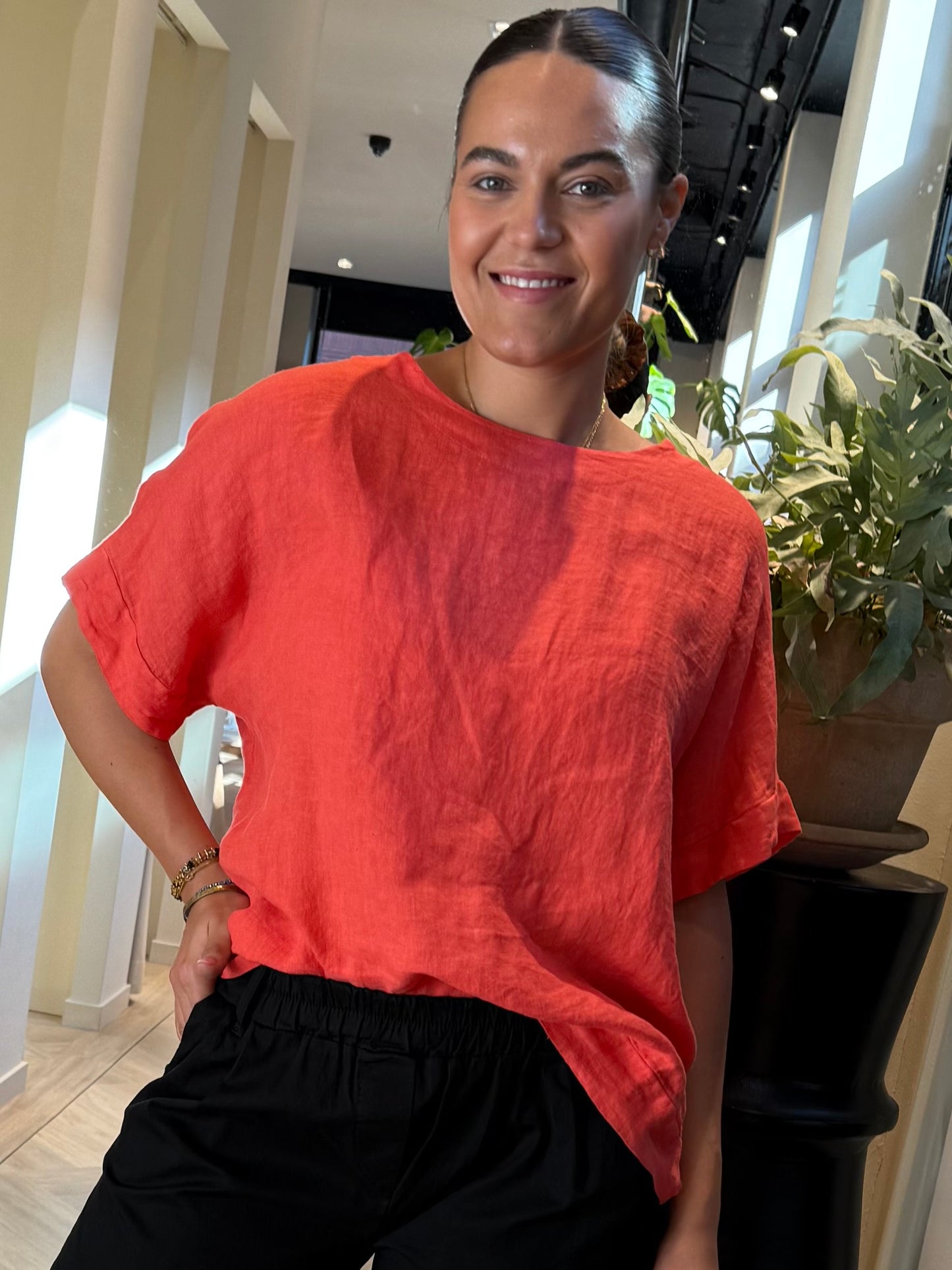 Shirt Merie Linnen Koraal