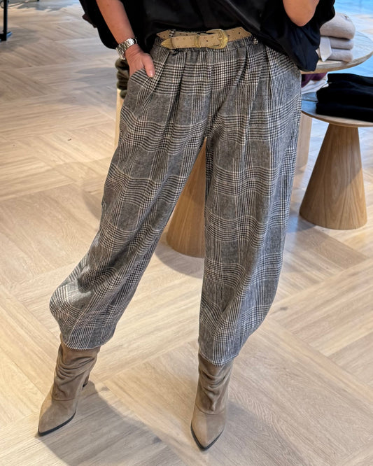 Broek Korte Barrel Ruit Zwart - Peet kleding