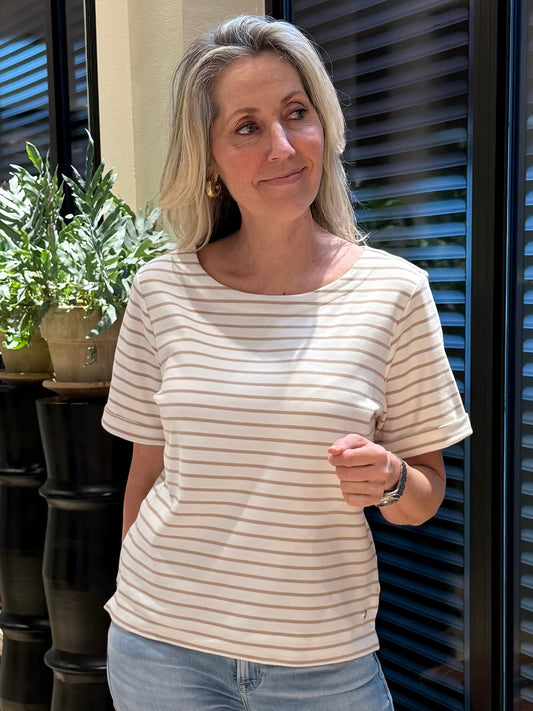 Red Button Korte Mouw Shirt Terry Zand - Peet kleding