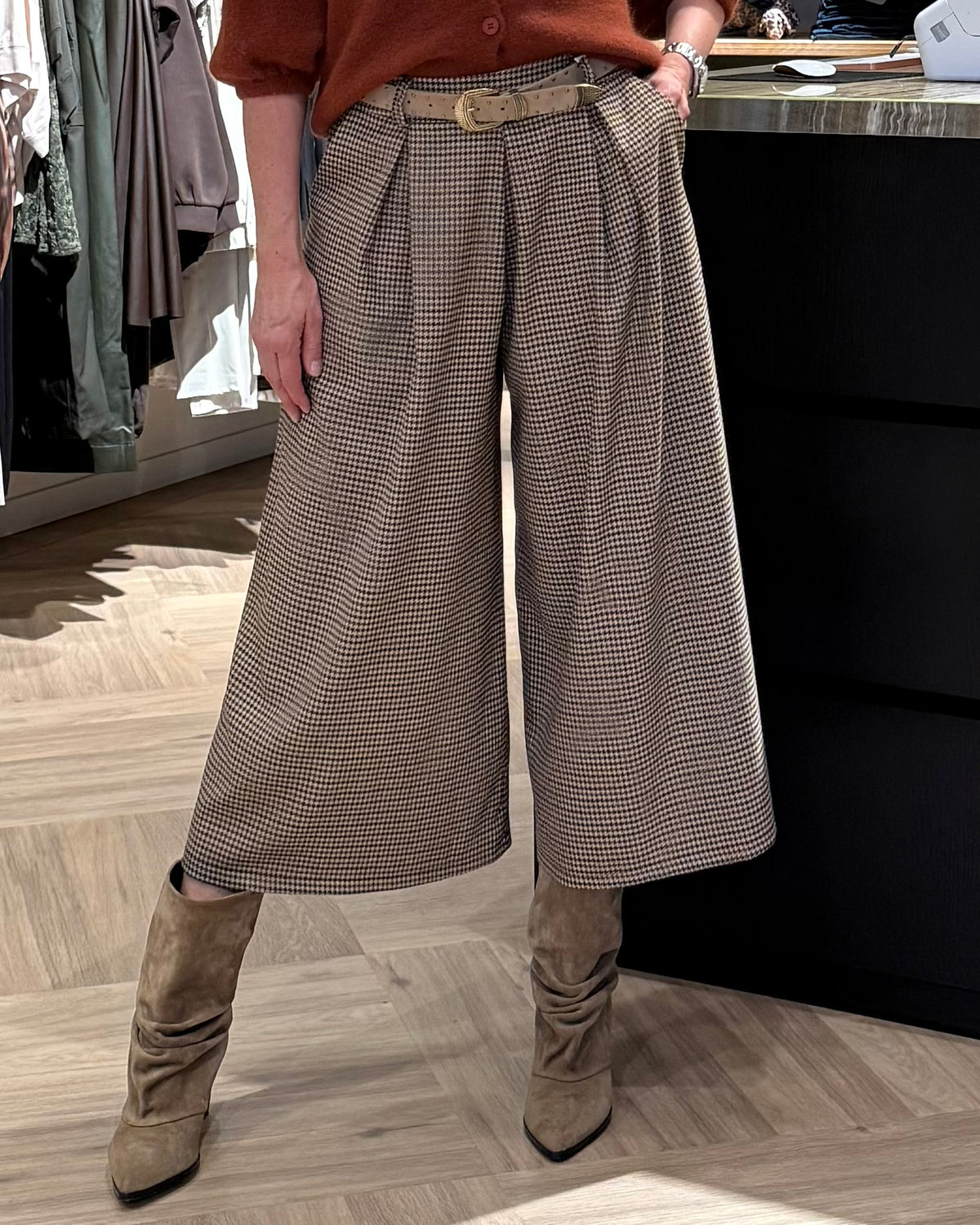 Culotte Pied De Poule Camel Zwart - Peet kleding