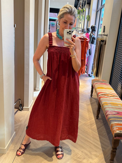 Jurk Fleur Linnen Bordeaux - Peet kleding
