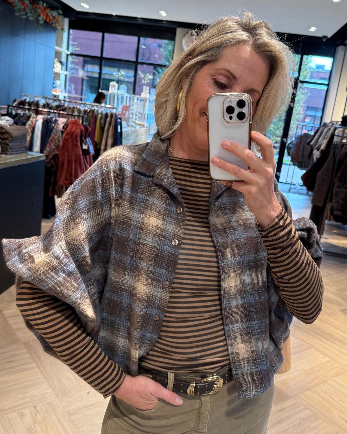 Blouse Roos Bruin Jeansblauw - Peet kleding