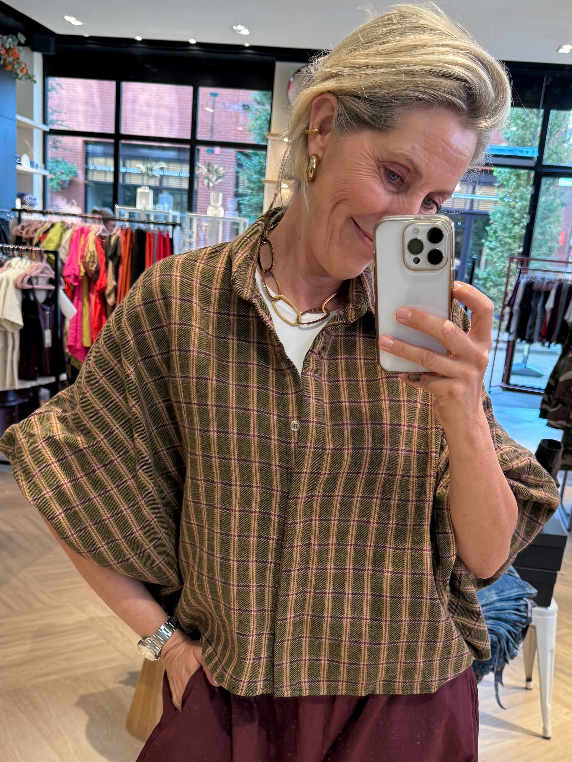 Blouse Ruit Roos Groen - Peet kleding