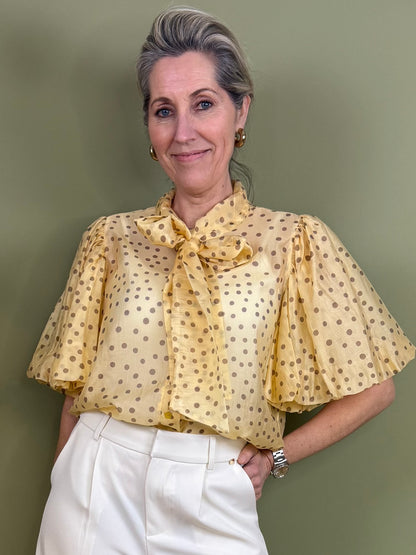 Blouse Pofmouw Dots Geel - Peet kleding