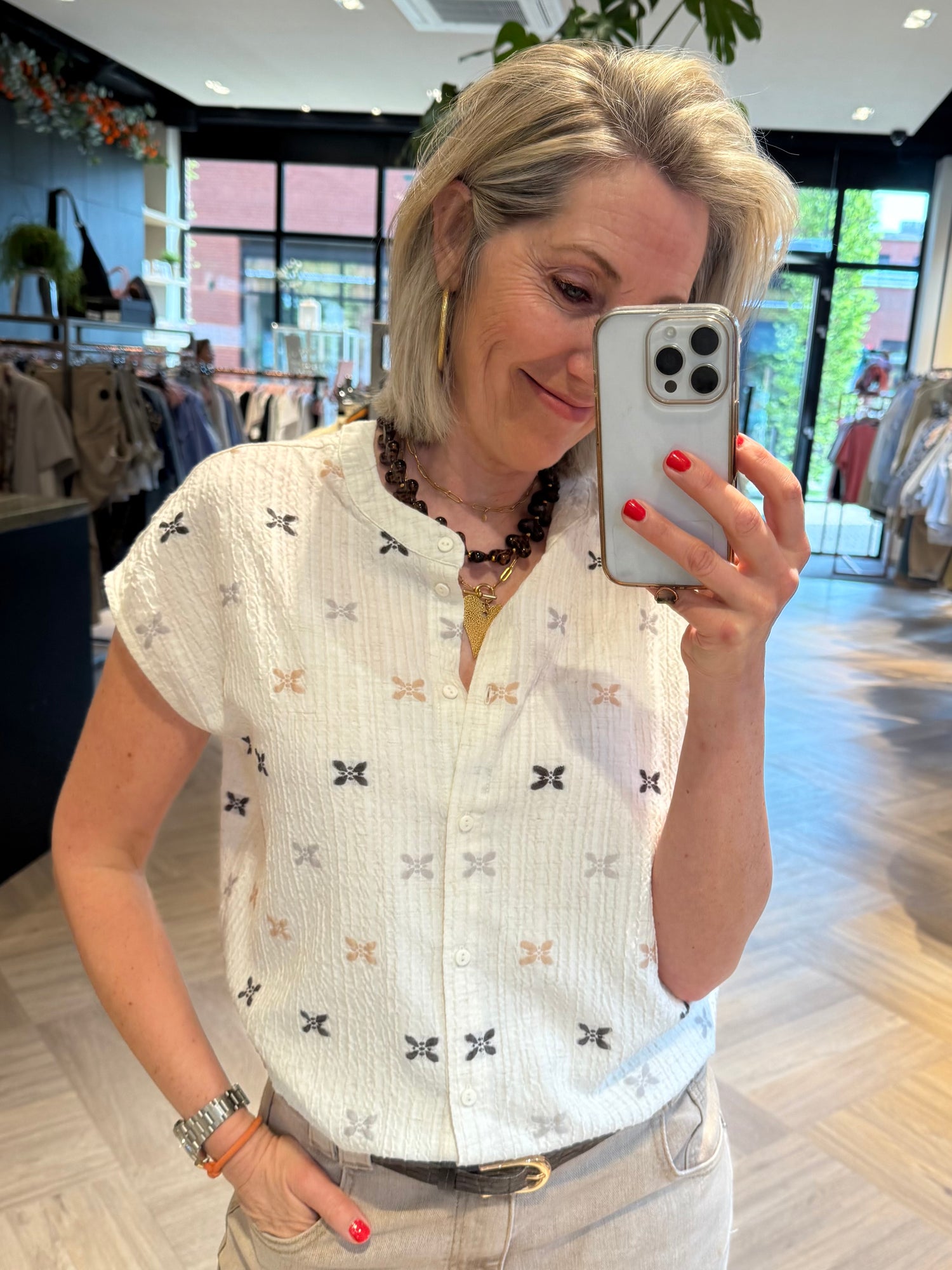 Geisha Blouse Offwhite Print - Peet kleding