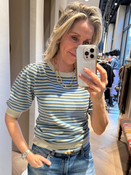 Geisha Top Streep Groen Blauw - Peet kleding