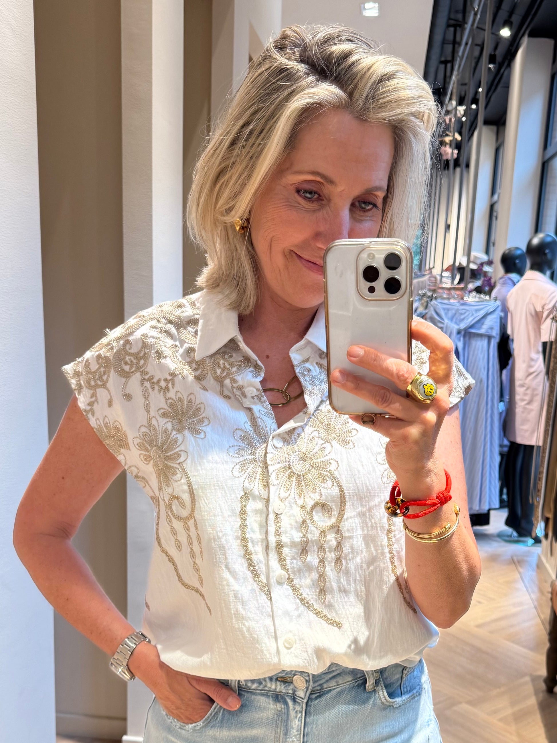 Blouse Zonder Mouw Embroid Wit Goud - Peet kleding