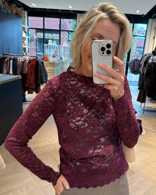 Top Kyra Kant Aubergine - Peet kleding
