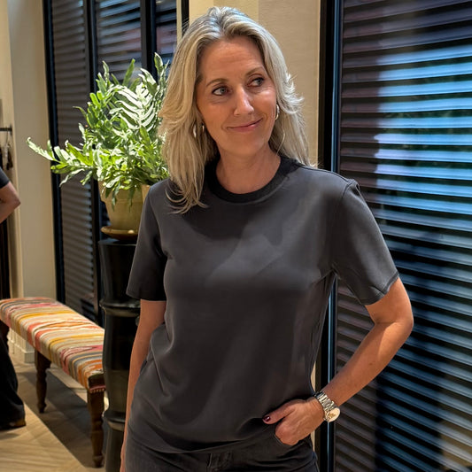 Yaya T-Shirt Blush Oyster Black - Peet kleding
